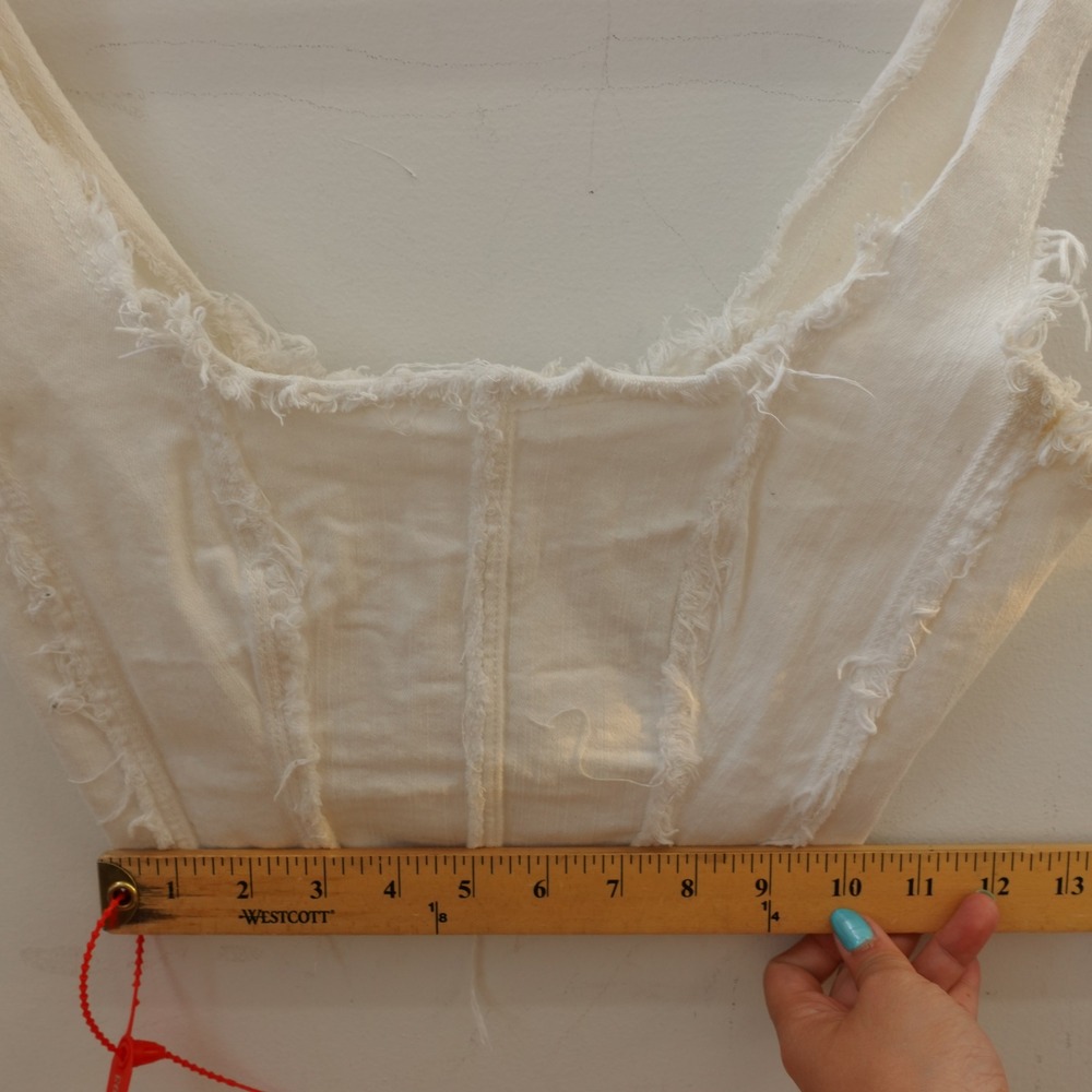 Y2K Fairy Grunge Corset Crop Top Womens XS White Boho Denim Bustier Frayed ADIKA - Picture 5 of 9